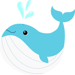 Cartoon Whale. Vector illustration of cute whale in flat style.