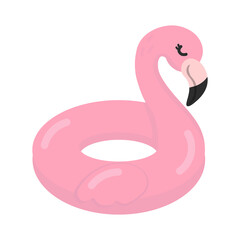 Inflatable ring object with cute flamingo shaped. Tropical summer inflatable ring for vacations and water activities in swimming pool.