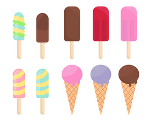 Collection of various multicolored ice cream. Vector illustration isolated on white background
