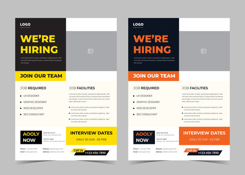 We Are Hiring Flyer Design. Job Offer Leaflet Template. Job Vacancy Flyer Poster Template Design