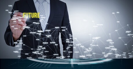 Compostion of network of connections over caucasian businessman