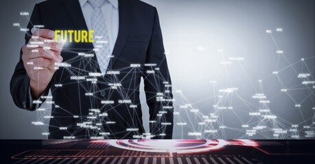 Compostion of network of connections over caucasian businessman