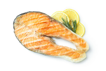 Tasty grilled salmon isolated on white background