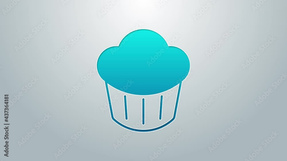 Poster blue line cupcake icon isolated on grey background. 4k video motion graphic animation