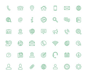 Set of 42 line contact icons. Black vector symbols.