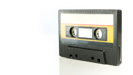 cassette tape isolated over white, shallow depth of view