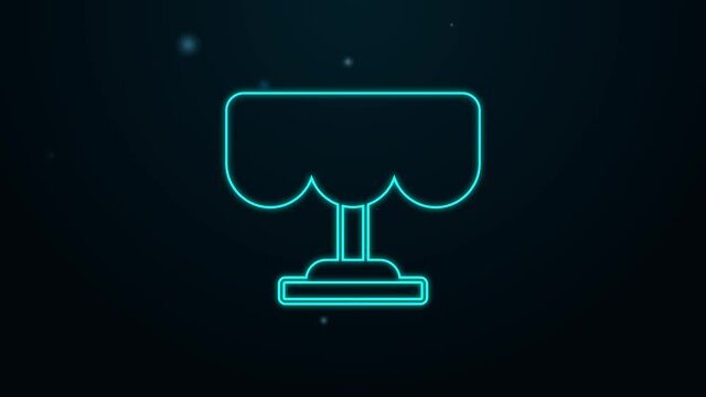 Glowing neon line Wooden table icon isolated on black background. Street cafe. 4K Video motion graphic animation