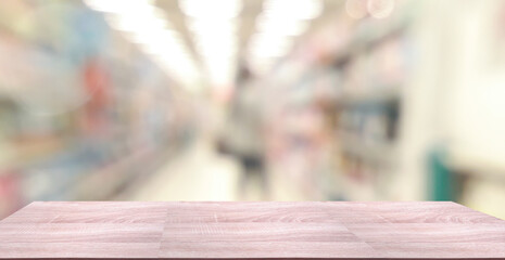 Wooden table, walnut color, furradec, close-up front, blurred background, .abstract bokeh.