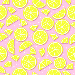 seamless pattern with lemons , pink background, citrus fruits drawing
