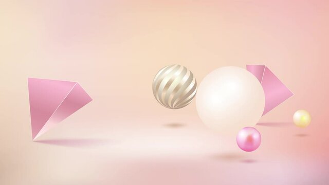 Pink studio background with geometric elements in 4k video.