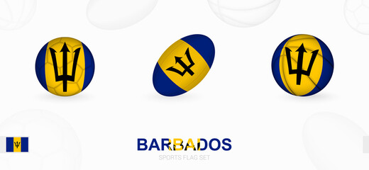 Sports icons for football, rugby and basketball with the flag of Barbados.