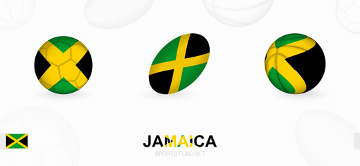 Sports icons for football, rugby and basketball with the flag of Jamaica.