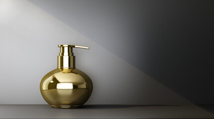 mock up golden spherical bottle for cosmetics