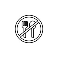 No eating allowed icon in flat black line style, isolated on white background 