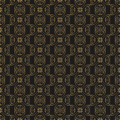 Background pattern with decorative elements in vintage style on a black background, wallpaper. Seamless pattern, texture. Vector image
