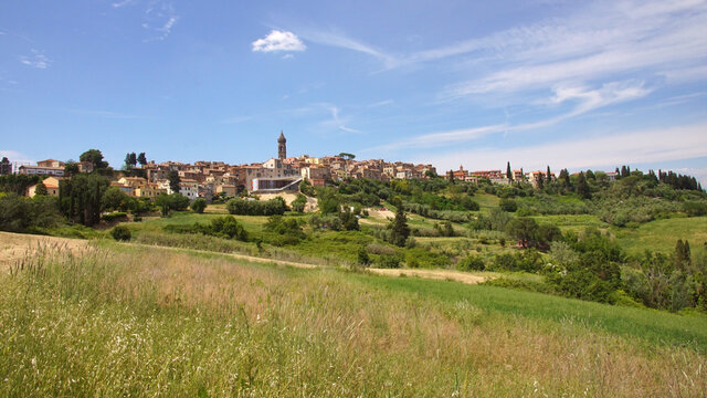 landscape with the village of peccioli in tuscany
