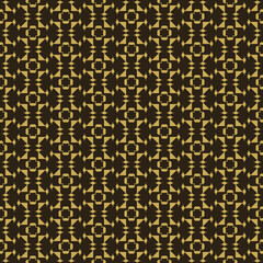 Abstract background pattern with golden geometric elements on black background, wallpaper. Seamless pattern, texture. Vector illustration