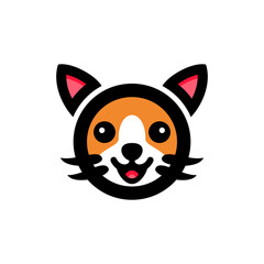 Logo Design Vector Round Face Cats with minimalist flat style