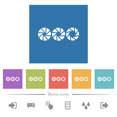 Set aperture size flat white icons in square backgrounds
