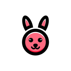 Logo Design Vector Round Face Rabbit with minimalist flat style in Color Black And Pink