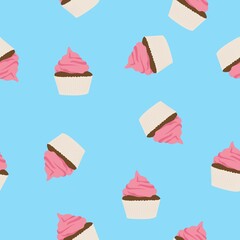 Cupcakes Pattern. Vector semaless pattern or background with Cupcakes