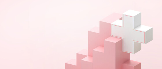 Creative idea Medical Treatment Concept. Puzzle game with Geometric shapes on Red background. inspiration Motivation, website, poster -3d Rendering