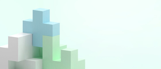 Creative idea Medical Treatment Concept. Puzzle game with Geometric shapes Paper art on green background. banner, website, Copy Space, poster -3d Rendering