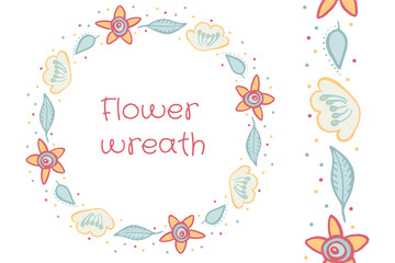 Fototapeta na wymiar Illustration flower wreath and seamless brush.