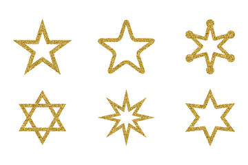  Gold star glittering symbols isolated on white background. Luxury design for decoration celebration, christmas.Vector illustration.Eps10