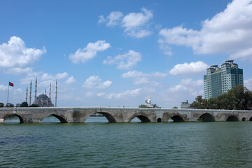 Fototapeta na wymiar stone bridge over the river Seyhan Adana city