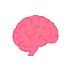 Human Brain Icon In Flat Style. Pink Brain in Cartoon Style. Symbol of Memory, Wisdom, Mind, Idea and Intelligence. Internal Organ Pictogram. Editable stroke. Vector illustration