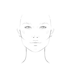 Outline face chart portrait of a woman for makeup