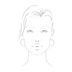 Outline face chart portrait of a woman for makeup beauty 