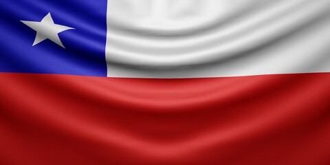 Hanging wavy national flag of Chile with texture. 3d render.
