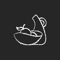 Irregular shape tableware chalk white icon on dark background. Designers create plates. Not typical looking dinnerware. Special dinner accessories. Isolated vector chalkboard illustration on black