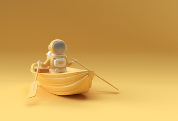 3d render of a astronaut fun on boat 3d illustration.