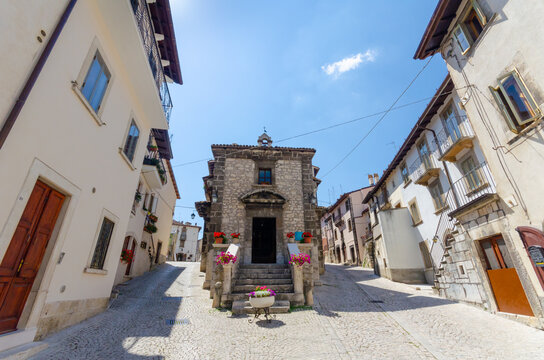 Pescocostanzo, Italy. August 24th, 2012. Church of Santa Maria del Carmine in Vico dell'Oca street.