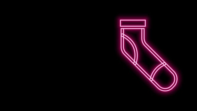Glowing neon line Baseball sock icon isolated on black background. 4K Video motion graphic animation