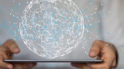 Abstract network of physical devices on the Internet using a network connection with statistics...