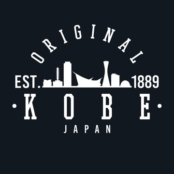 Kobe, Hyogo, Japan Skyline Original. A Logotype Sports College and University Style. Illustration Design Vector City.