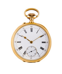 Luxurious gold pocket watch isolated on a white background