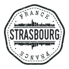 Strasbourg, France Stamp Skyline Postmark. Silhouette Postal Passport. City Round Vector Icon. Vintage Postage Design. - obrazy, fototapety, plakaty