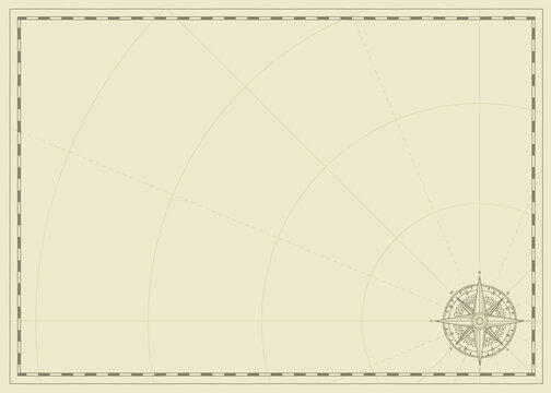 Vintage background with wind rose compass sign and place for text. Vector illustration on the theme of travel, adventure and discovery on the old paper backdrop. Pirate map concept.