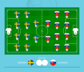 Obraz na płótnie Canvas Football match Sweden versus Slovakia, teams preferred lineup system on football field.