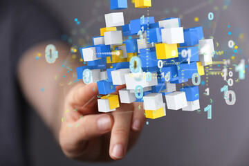 small data Cloud technology. Polygonal wireframe art looks like constellation