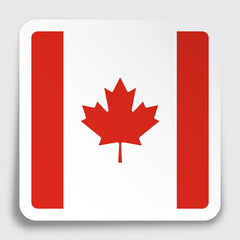 Fototapeta na wymiar Canada flag icon on paper square sticker with shadow. Button for mobile application or web. Vector
