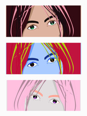 Vector illustration of attentive eyes of different colors