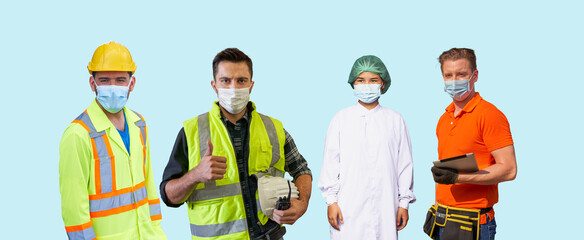 Four occupations half body portrait with face mask for protect covid-19