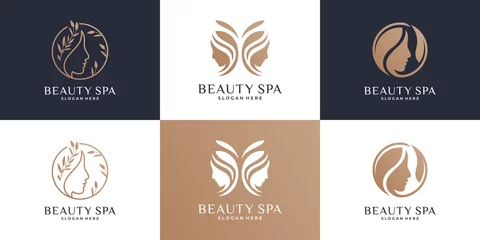 Rolgordijnen Collection of beautiful women logo design templates. Luxury symbol for beauty, salon, spa and skincare. © suneo_99