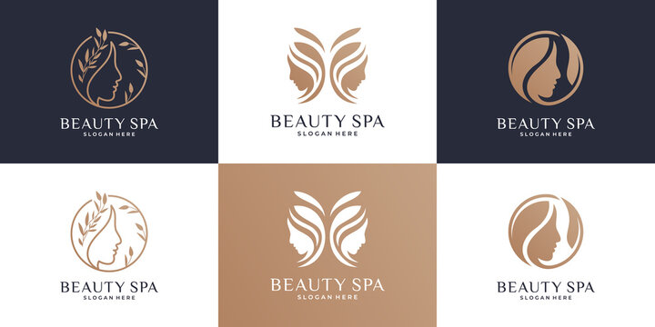 Collection of beautiful women logo design templates. Luxury symbol for beauty, salon, spa and skincare.